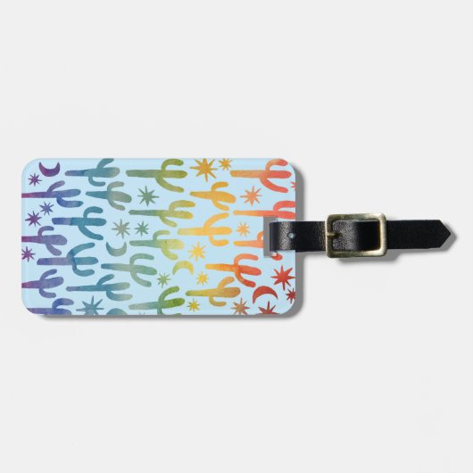 Nachtwüste Cacti Rainbow BLue Pattern Wasserfarbe Gepäckanhänger (Vorderseite horizontal)
