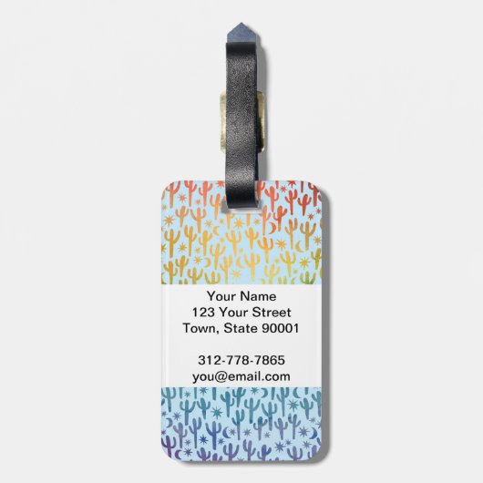 Nachtwüste Cacti Rainbow BLue Pattern Wasserfarbe Gepäckanhänger (Rückseite vertikal)