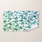 Nachtwüste Cactus Watercolor Muster Green Blue Badhandtuch Set (Handtuch)