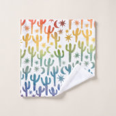 Nachtwüste Cactus Watercolor Pattern Rainbows Badhandtuch Set (Waschlappen)