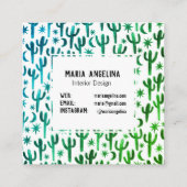 Nachtwüste Kaktus Moon Stars Wasserfarbe Grün Quadratische Visitenkarte (Rückseite)