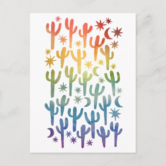 Nachtwüste Saguaro Cactus Rainbow Watercolor Postkarte (Vorderseite)