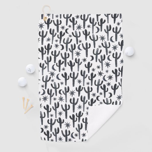 Nachtwüste Saguaro Cactus Watercolor Pattern Golfhandtuch (Insitu)