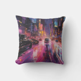 Nachtzeit Highway in lebendiger Stadtmitte Kissen