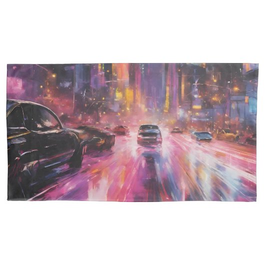 Nachtzeit Highway in lebendiger Stadtmitte Kissenbezug (Vorderseite-Links)