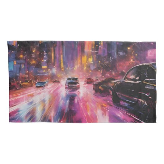 Nachtzeit Highway in lebendiger Stadtmitte Kissenbezug (Rückseite-Rechts)