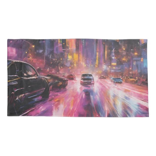 Nachtzeit Highway in lebendiger Stadtmitte Kissenbezug (Rückseite-Links)