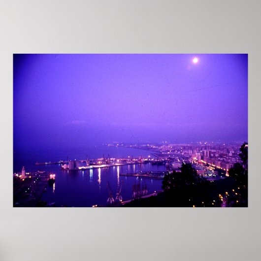 Nachtzeit, Malaga, Spanien Poster (Vorne)