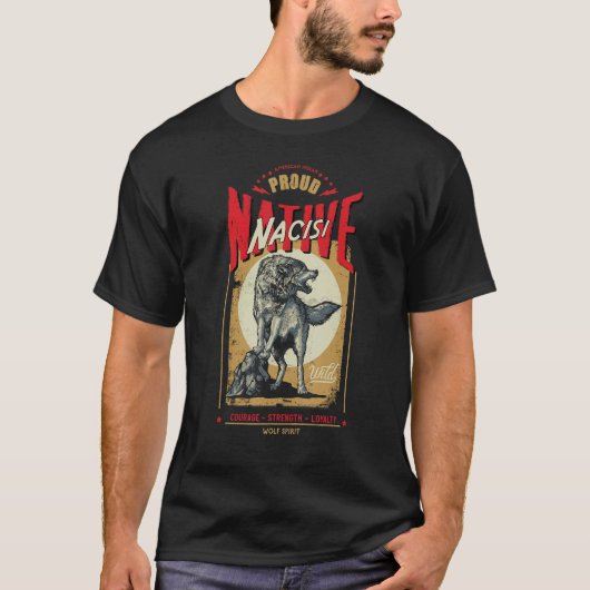 Nacisi indianischer Wolf-Geist Retro T-Shirt (Vorderseite)