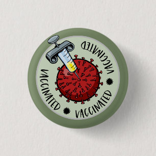 Nadel mit Covid-Virus geimpft Button