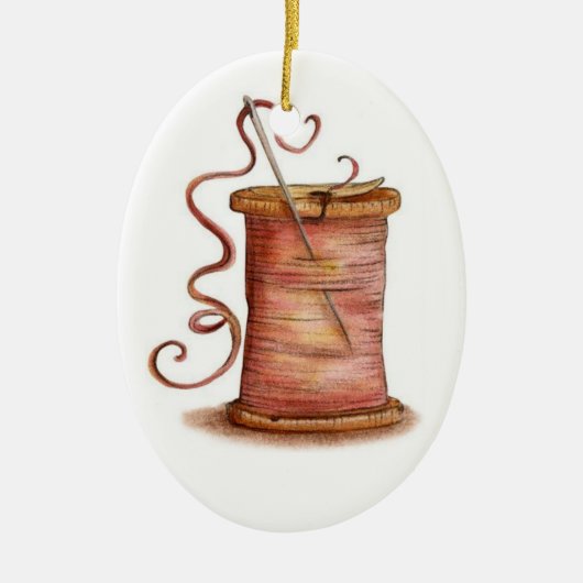 Nadel- und Fadenverzierung Keramikornament (Vorne)