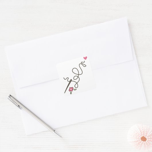 Nadel und Thread Quadratischer Aufkleber (Umschlag)