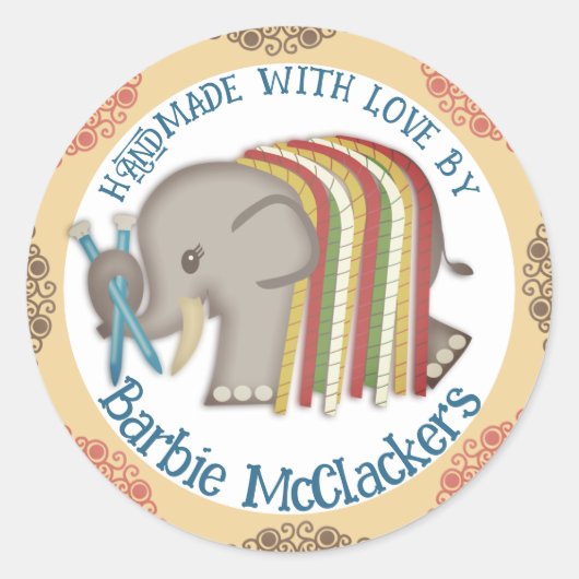Nadeln aus Wollfäden Elefant Geschenksticker Runder Aufkleber (Vorderseite)
