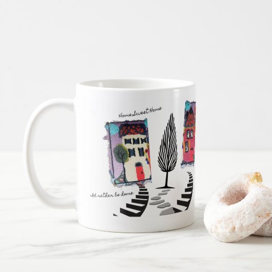 Nadelstich-Design abstrakte Häuser Tasse/ Zuhause Kaffeetasse (Mit Donut)