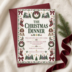 Nadelstich-Weihnachtsdinner Burgunder-Schleifen-Hu Einladung