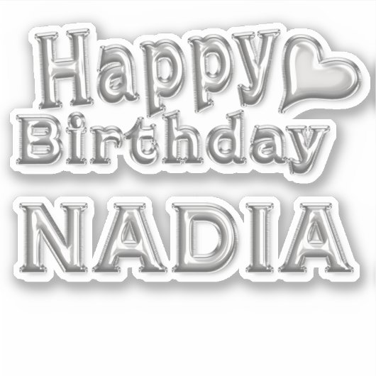 Nadia Happy Birthday silver Aufkleber Sticker (Vorderseite)