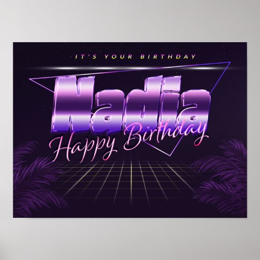 Nadia Name Vorname lila retro Poster Geburtstag (Vorne)
