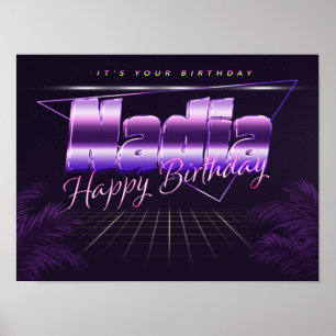 Nadia Name Vorname lila Retro-Poster Geburtstag Poster