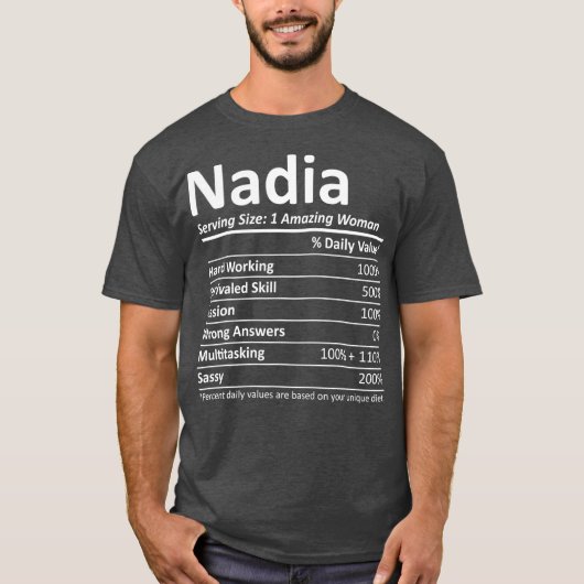 NADIA Nutrition Personalized Name Funny Gift T-Shirt (Vorderseite)