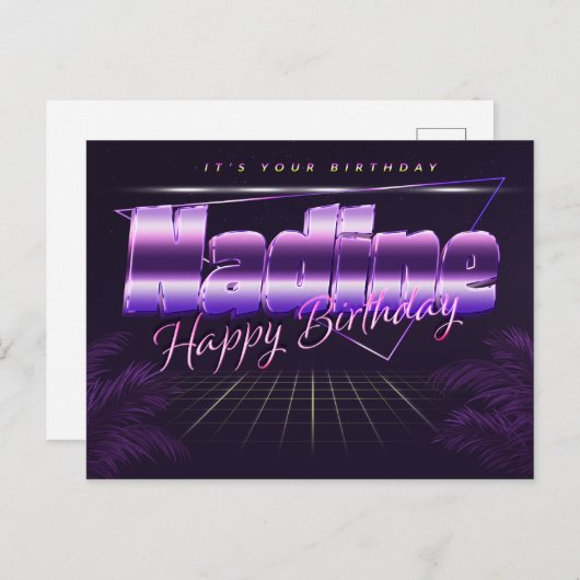 Nadine Name Vorname lila Postkarte Geburtstag (Vorne/Hinten)