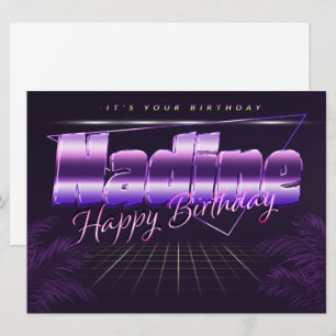 Nadine Name Vorname lila retro Karte Geburtstag