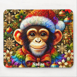 NADINE ~ Verrücktes SCHIMPANSE-Weihnachten Mousepad