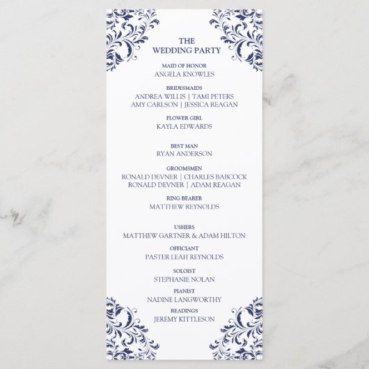 Nadine Wedding Program | Länge des Tees (Navy Blue Programm (Rückseite)