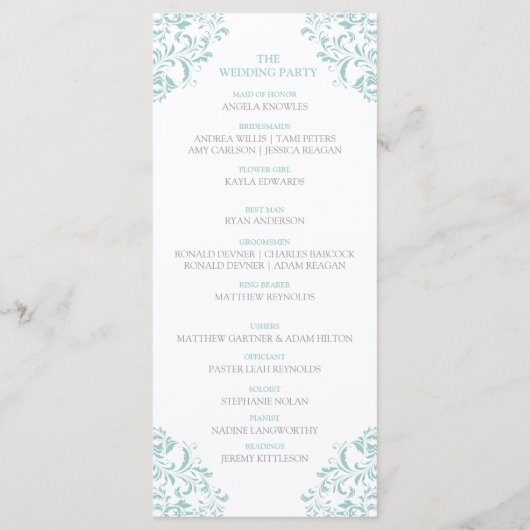 Nadine Wedding Program | Tall (helltürkis) Programm (Rückseite)