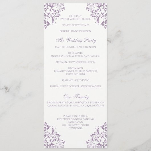 Nadine Wedding Program - Tea-length - Lavendel Programm (Rückseite)