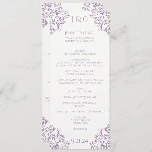 Nadine Wedding Program - Tea-length - Lavendel Programm (Vorne/Hinten)