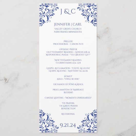 Nadine Wedding Program - Tea-length - Royal Blue Programm (Vorderseite)