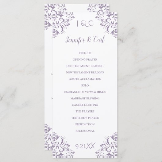 Nadine Wedding Program | Teelänge (Lavendel) Programm (Vorne/Hinten)