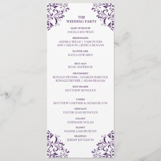 Nadine Wedding Program | Teelänge (Plum Lila) Programm (Rückseite)