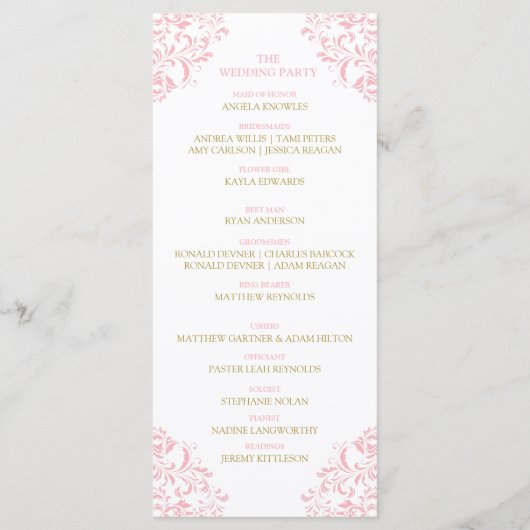 Nadine Wedding Program | Teelänge (Rosa und Gold) Programm (Rückseite)