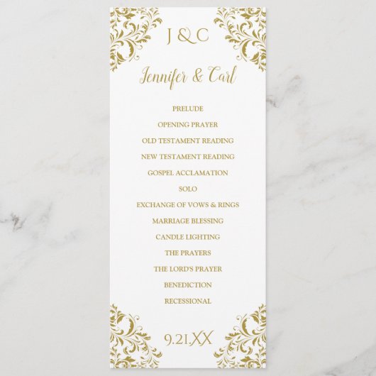 Nadine Wedding Zeremony Program - Tea-Length (Gold Programm (Vorderseite)