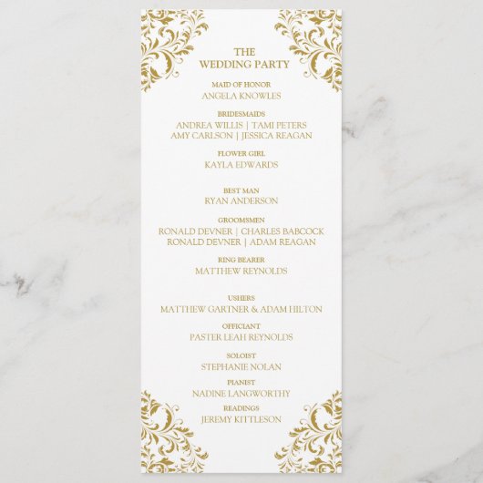 Nadine Wedding Zeremony Program - Tea-Length (Gold Programm (Rückseite)
