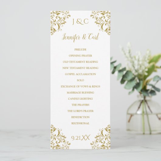 Nadine Wedding Zeremony Program - Tea-Length (Gold Programm (Stehend Vorderseite)
