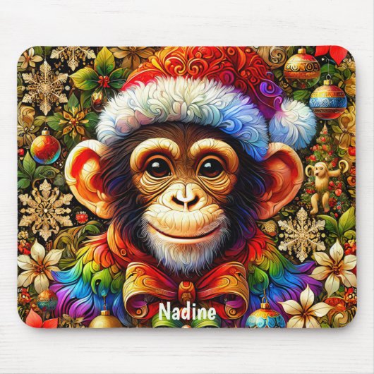 NADINE ~ Zany CHIMPANZEE Christmas  Mousepad (Vorne)