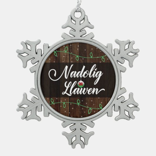 Nadolig Llawen Waliser frohe Weihnachten, Wales Schneeflocken Zinn-Ornament (Vorderseite)
