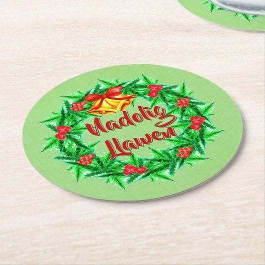 Nadolig Llawen Welsh Frohe Weihnachten Runder Pappuntersetzer (Angewinkelt)