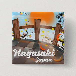 Nagasaki Japanische Blütenplakat. Button
