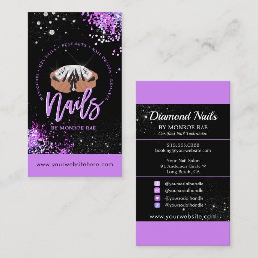 Nagel-Künstler Diamant-Logo Glitzer Nagelshop & Sa Visitenkarte (Vorne/Hinten)