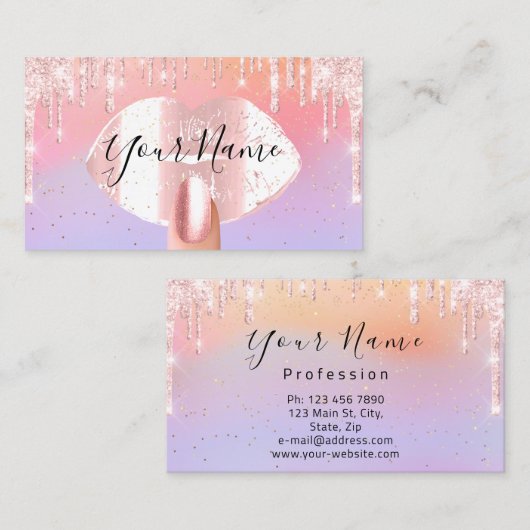 Nägel machen Lila rosa Tropfen Kiss Lips leuchten Visitenkarte (Vorne/Hinten)