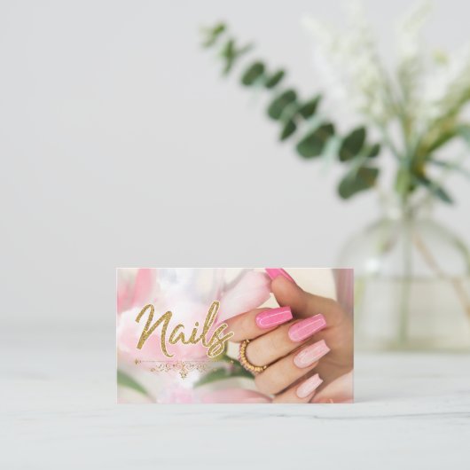 Nägel Maniküre Minimalistisch rosa mit QR-Code Visitenkarte (Stehend Vorderseite)