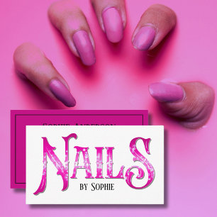 Nägel mit Typografie Hot Pink Visitenkarte