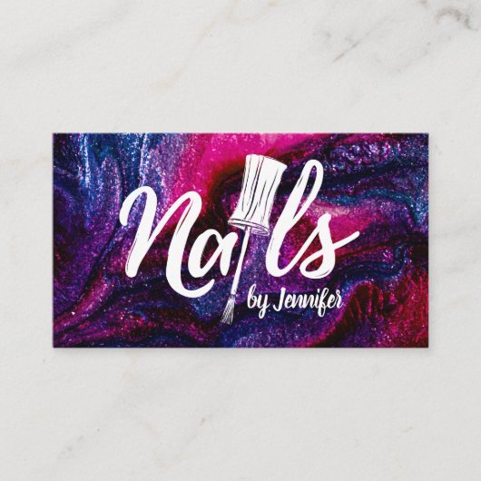 Nägel mit weißem Text Zeichnend auf Glitzer-Hinter Visitenkarte (Vorderseite)