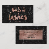 Nägel peitscht Imitat-Rosengoldskriptschwarzmarmor Visitenkarte (Vorne/Hinten)