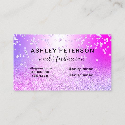 Nägel rosa chic Glitzer metallische Funkeln Konfet Visitenkarte (Rückseite)