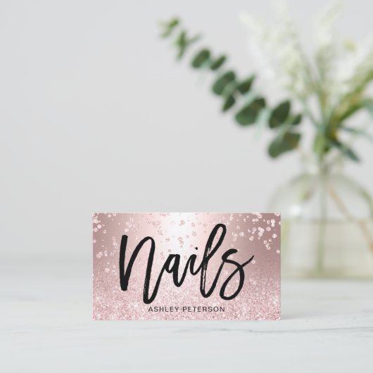Nägel Rose Gold Glitzer metallische Funkeln Konfet Visitenkarte (Stehend Vorderseite)