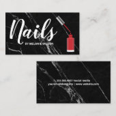 Nägel | Roter Nagel, Polnisch und Brush | Schwarze Visitenkarte (Vorne/Hinten)